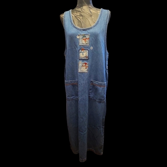 BOBBIE BROOKS Large Christmas Snowmen snow blue Jumper Maxi Vintage - Picture 9 of 13